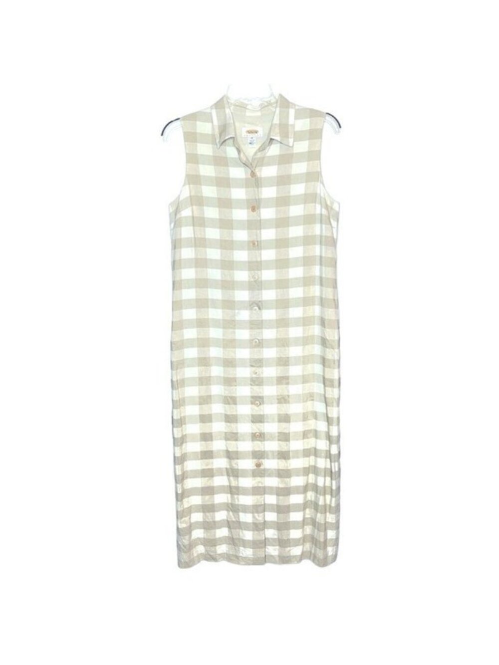 Talbots Petites 12P Linen Blend Shirt Dress Buffalo Check Beach Cruise Career